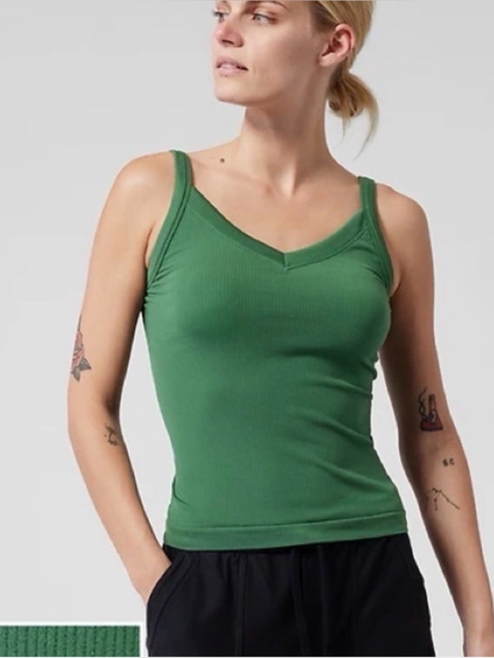 Athleta Renew Seamless V-Neck Tank Top, Ribbed, Green
